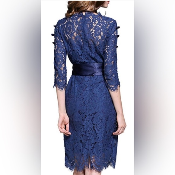 NWT Misslook Blue Lace Overlay Sheath Dress sz6 - Picture 3 of 5